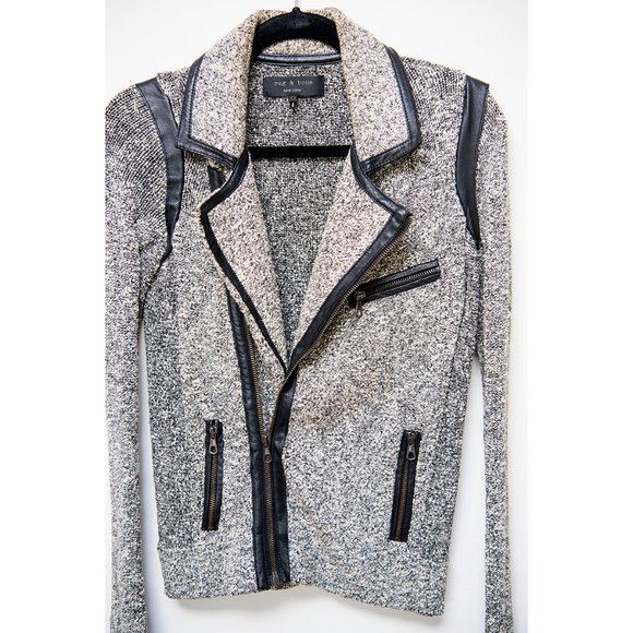 Rag & Bone Bouclé Knit Jacket Leather Trim XS - Picture 6 of 12